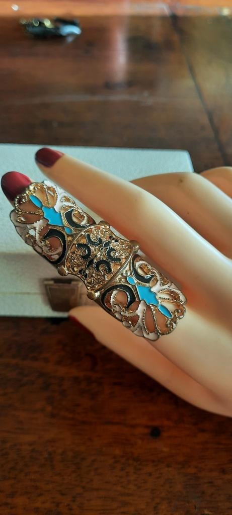 Vintage brutalist  ring,emaille cloisonné., Ophalen of Verzenden, Dame