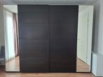 PAX kledingkast donkerbruine schuifdeuren + 2 spiegeldeuren, Ophalen, Gebruikt, 200 cm of meer, 200 cm of meer