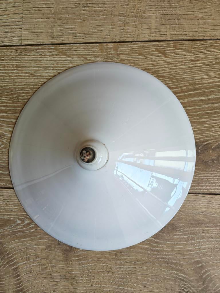 Frans glazen lampenkap met oude fitting, Ophalen of Verzenden, Rond, Minder dan 25 cm