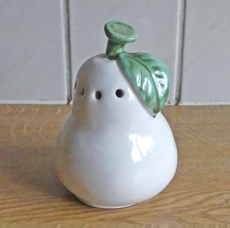 Peer keramiek fruitservies vintage zoutvaatje suikerstrooier, Gebruikt, Overige typen, Ophalen of Verzenden, Effen