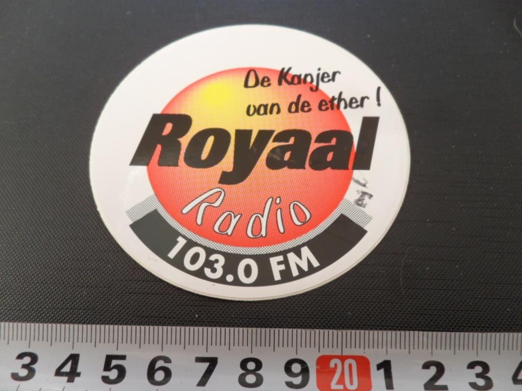 sticker de kanjer van de ether ROYAAL RADIO 103.0 FM, Ophalen, Zo goed als nieuw