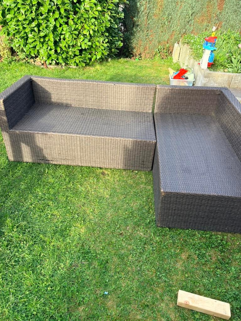 Loungeset met twee hockers ZONDER kussens, Tuin en Terras, Tuinsets en Loungesets, 5 zitplaatsen, Kunststof, Gebruikt, Bank