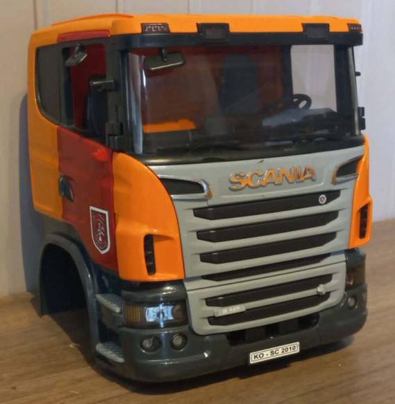 Bruder Scania Low cabine oranje/rood Crawler-Tamiya-Wedico, Ophalen of Verzenden, Zo goed als nieuw