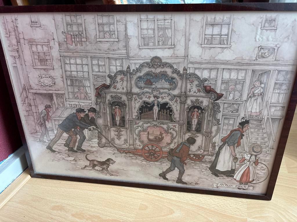 Anton Pieck Prent: Draaiorgel in de Stad, Antiek en Kunst, Ophalen of Verzenden