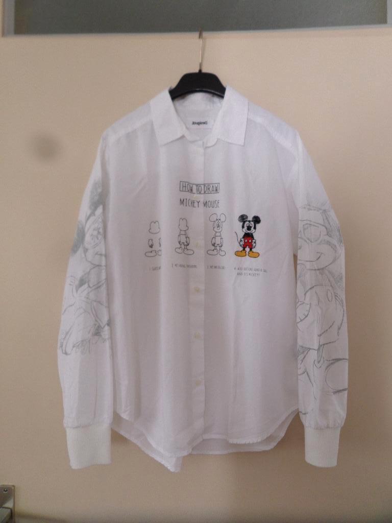Mickey Mouse, witte blouse met opdruk 100% katoen Mt L ZGAN, Disney, Wit, Maat 42/44 (L), Ophalen of Verzenden