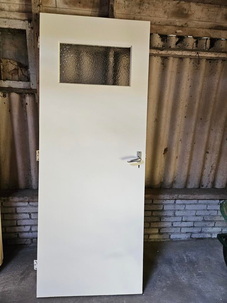 Witte binnendeur met glas, Ophalen, Gebruikt, 80 tot 100 cm, Binnendeur