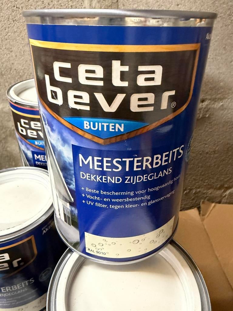 Cetabever dekkende beits ral 9010, zuiver wit 0,75liter, Ophalen of Verzenden, Nieuw, Hout, Minder dan 3 meter