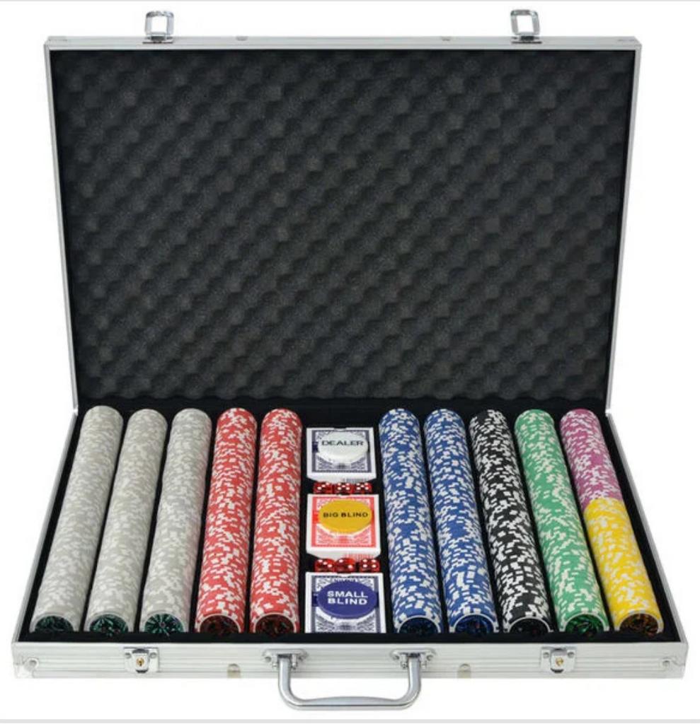 Pokerset met 1000 Laser Chips in Aluminium Koffer, Vijf spelers of meer, Ophalen, Nieuw