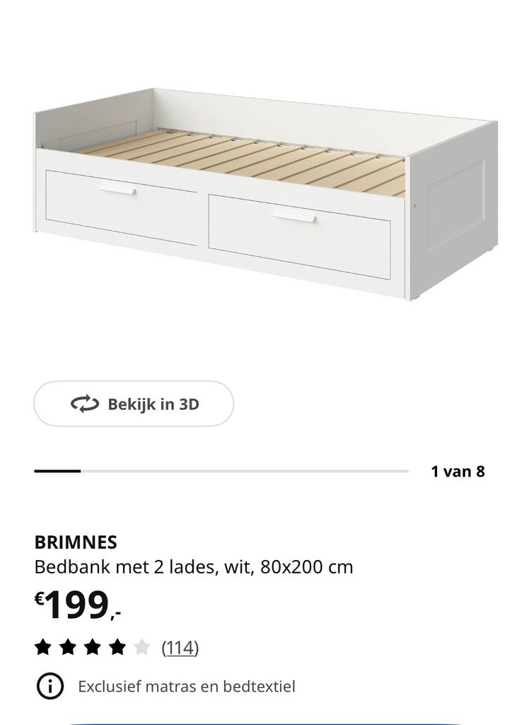 Eenpersoonsbed - Ikea brimnes, Ophalen, Gebruikt, Eenpersoons, Wit