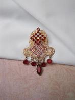 Broche klok/ filigrain model/rode en roze rijnsteentjes, Met kristal, Overige materialen, Verzenden, Zo goed als nieuw