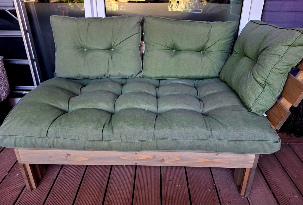 Palletbank met kussens, Ophalen, Gebruikt, Hout