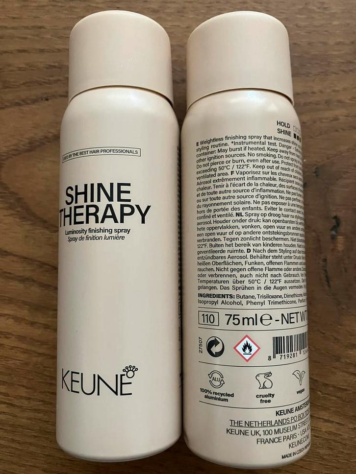 KEUNE , Shine Therapy, glansspray, 75 ml. Twee stuks. Nieuw!, Sieraden, Tassen en Uiterlijk, Uiterlijk | Haarverzorging, Nieuw