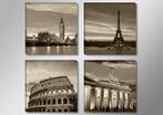 Nieuw * 4 Delen van Canvas * Europese Steden 30x30cm, Minder dan 50 cm, Nieuw, Ophalen of Verzenden, Schilderij