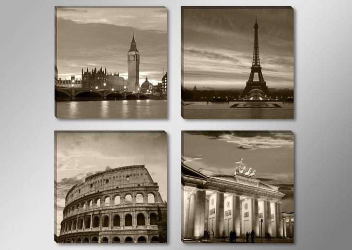 Nieuw * 4 Delen van Canvas * Europese Steden 30x30cm, Huis en Inrichting, Woonaccessoires | Schilderijen, Tekeningen en Foto's