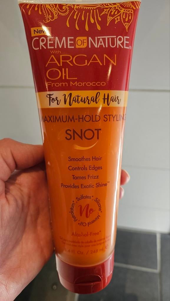 Crème of Nature SNOT (met Argan Oil), Ophalen of Verzenden, Gebruikt, Gel, Wax, Haarlak of Mousse