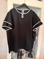Zwarte blouse met witte bies - Maat 48, Ophalen of Verzenden, Zo goed als nieuw, Zwart, Blouse of Tuniek