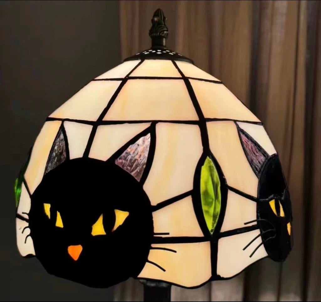 Tiffany Kat Lamp - Unieke Glas-in-lood Tafellamp, Verzenden