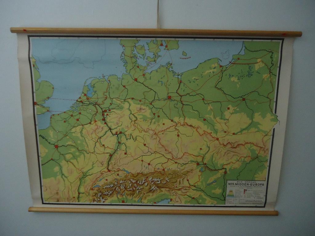 1 x Bos Zeeman Nr. 5 landkaart schoolplaat, Midden - Europa!, Antiek en Kunst, Antiek | Schoolplaten, Ophalen, Aardrijkskunde