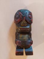 Antiek hardhouten gepolychromeerd tiki beeldje - 20cm, Antiek en Kunst, Ophalen of Verzenden