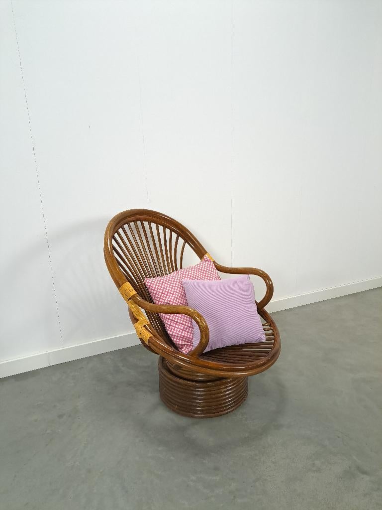 Rotan manou draai stoel vintage, Gebruikt, Bruin, Vintage, Riet of Rotan