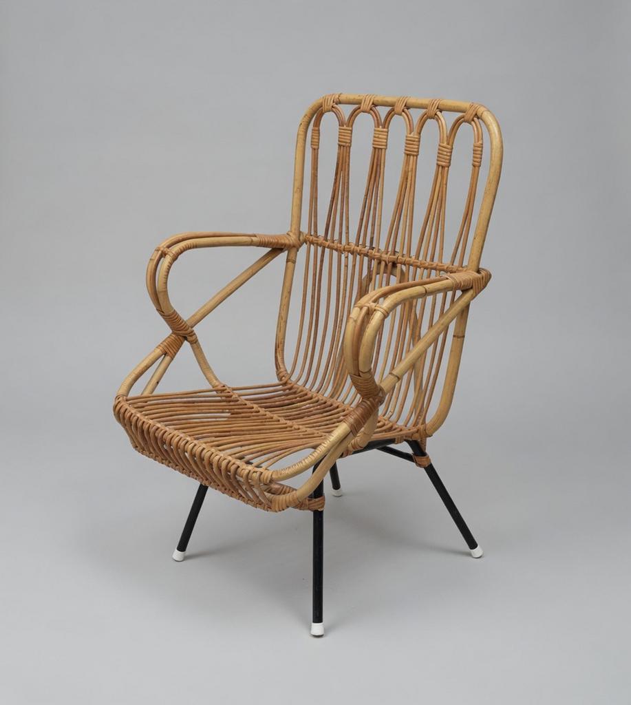 Vintage Rotan Fauteuil Rohé Mid-Century design, Ophalen, Gebruikt, Overige kleuren, Riet of Rotan
