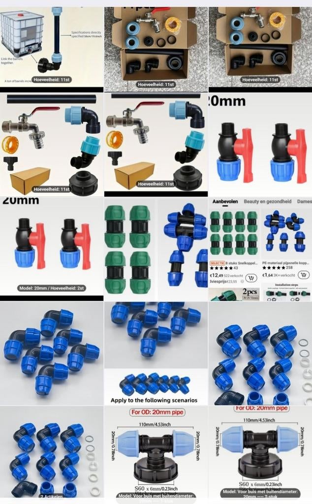 IBC Tank Aansluiting Kraan Koppelstukken Set 20mm, Ophalen, Nieuw