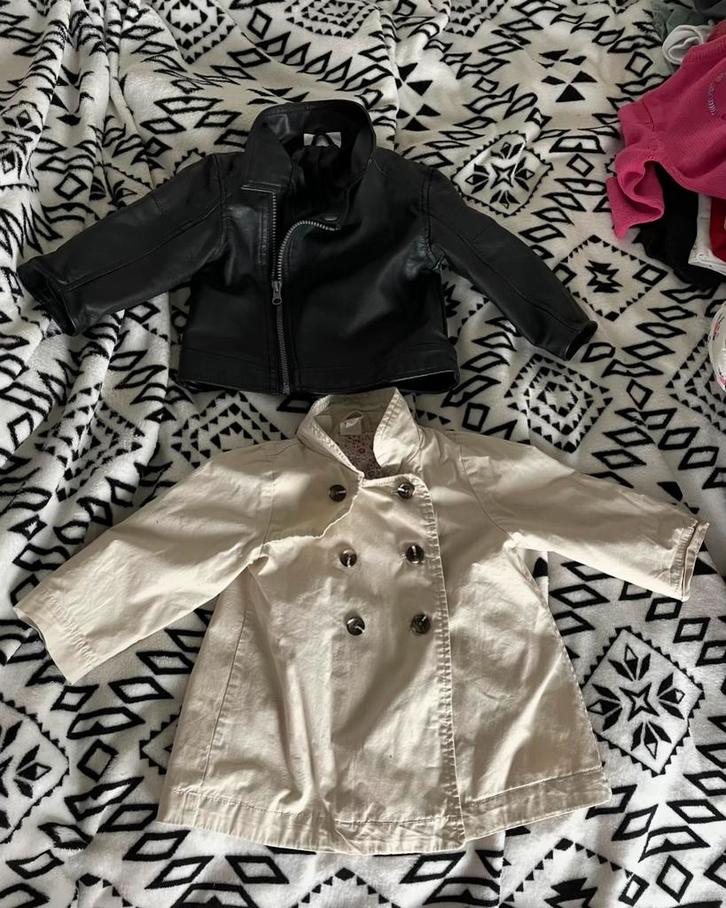 H&M jasje beige /stoer jasje zwart maat 74, Kinderen en Baby's, Babykleding | Maat 74, Zo goed als nieuw, Meisje, Jasje, Ophalen of Verzenden