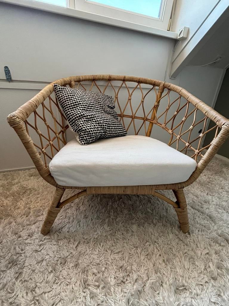 Rieten fauteuil van ikea, luxe jassa serie, Ophalen, Zo goed als nieuw, 75 tot 100 cm, 50 tot 75 cm