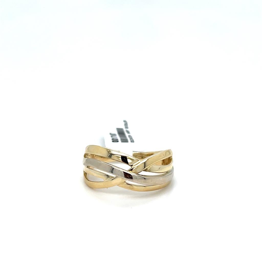 Gouden bicolor dubbele band ring, Sieraden, Tassen en Uiterlijk, Ringen, Ophalen, 18 tot 19, Zo goed als nieuw, Dame