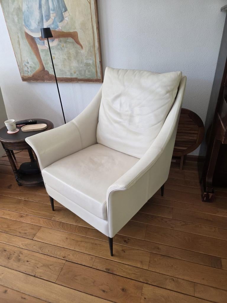 Lederen witte design fauteuil canapes duvivier, Ophalen, 75 tot 100 cm, 50 tot 75 cm