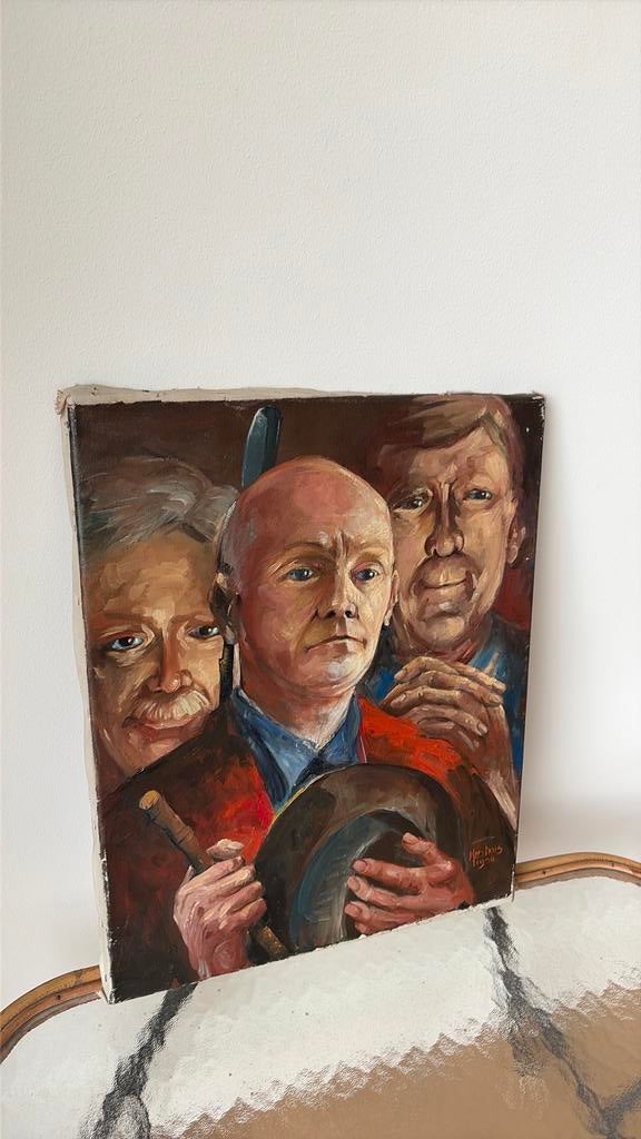 Fraai geschilderd portret van drie heren kerstmis 1950, Ophalen of Verzenden