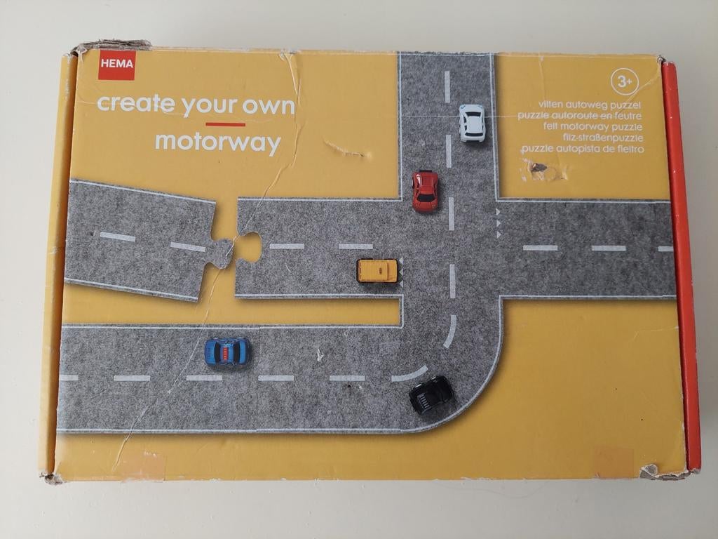 HEMA Autoweg puzzel ,Vilt, 27 stukjes, Ophalen of Verzenden, Gebruikt