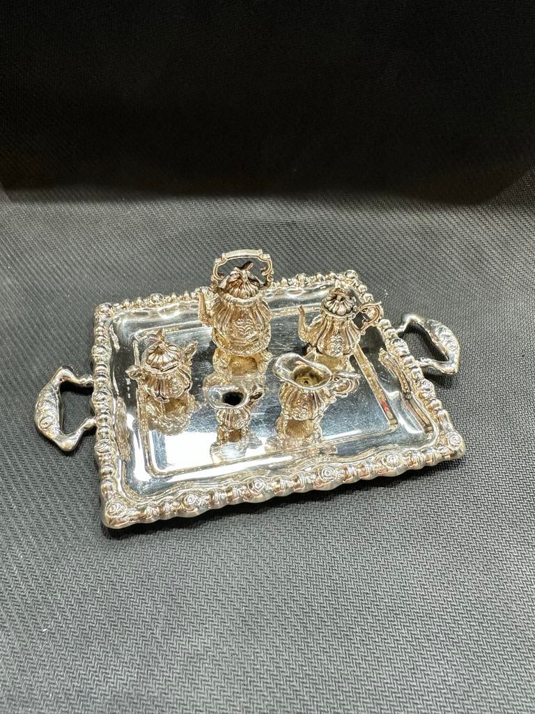Miniatuur zilveren theeservies op dienblad, Ophalen of Verzenden, Zilver