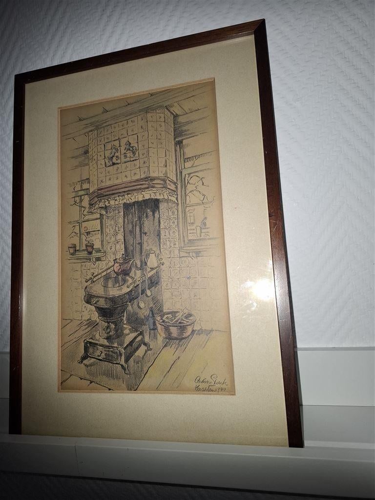 Potloodtekeniing in de stijl van Anton Pieck, Antiek en Kunst, Ophalen of Verzenden