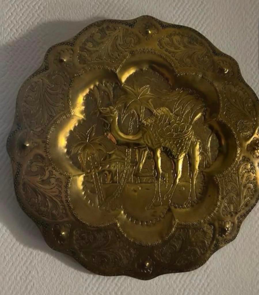 Decoratief Koperen Wandbord met Kameel en Palmbomen, Antiek en Kunst, Antiek | Koper en Brons, Koper, Ophalen of Verzenden