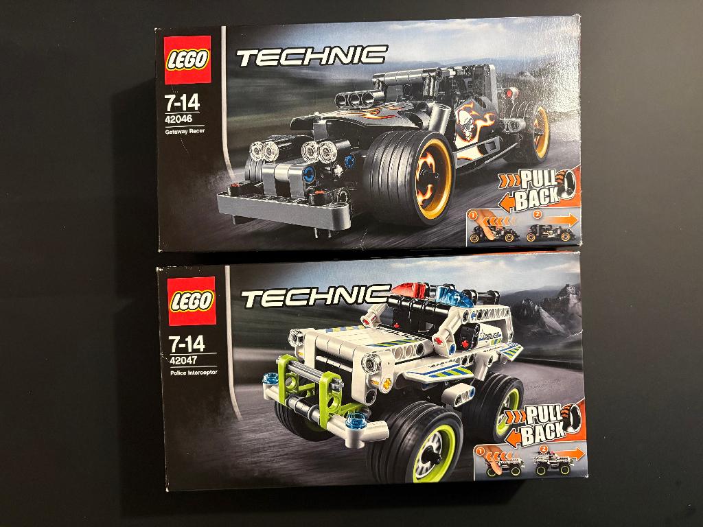 Lego Technic Pull back 42046 + 42047, Ophalen, Gebruikt, Complete set, Lego