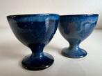 2 Vintage Keramiek Eierdopjes Blauw Gesigneerd 70’s, Ophalen of Verzenden