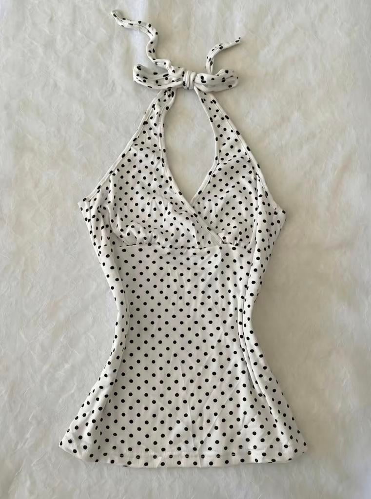 Witte haltertop met polkadots, Kleding | Dames, Wit, Maat 42/44 (L), Ophalen of Verzenden, Zo goed als nieuw