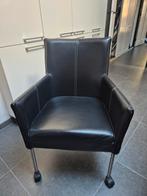 6 zwart leren eetkamerstoelen, Ophalen, Gebruikt, Minder dan 75 cm, Leer