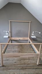 Houten tweepersoonsbed 140x200, Huis en Inrichting, Slaapkamer | Bedden, Ophalen, Gebruikt, 140 cm, Twijfelaar