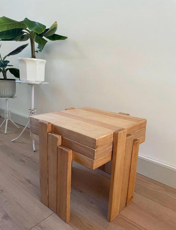 Vintage jaren 70  Set stapelbare bijzettafels, Huis en Inrichting, Ophalen, Minder dan 45 cm, Minder dan 55 cm, Gebruikt