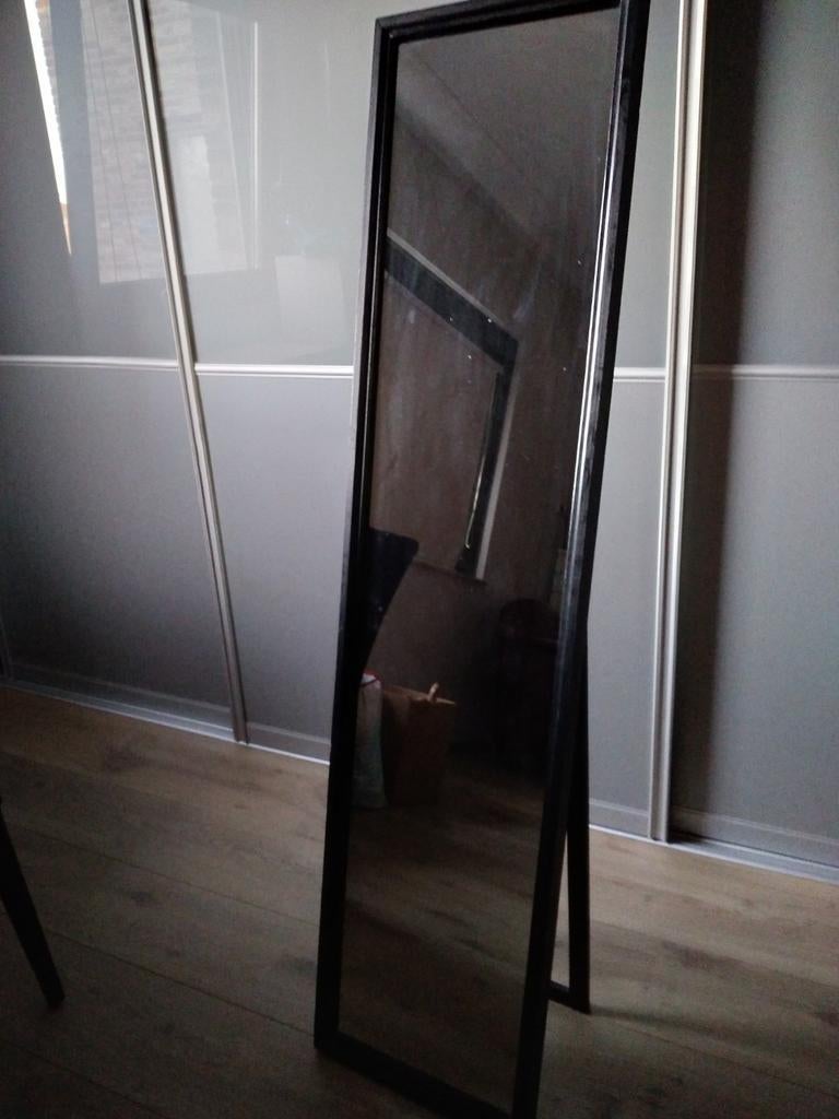 Zwarte houten staande spiegel, Huis en Inrichting, Ophalen, Rechthoekig, Minder dan 50 cm, Minder dan 100 cm