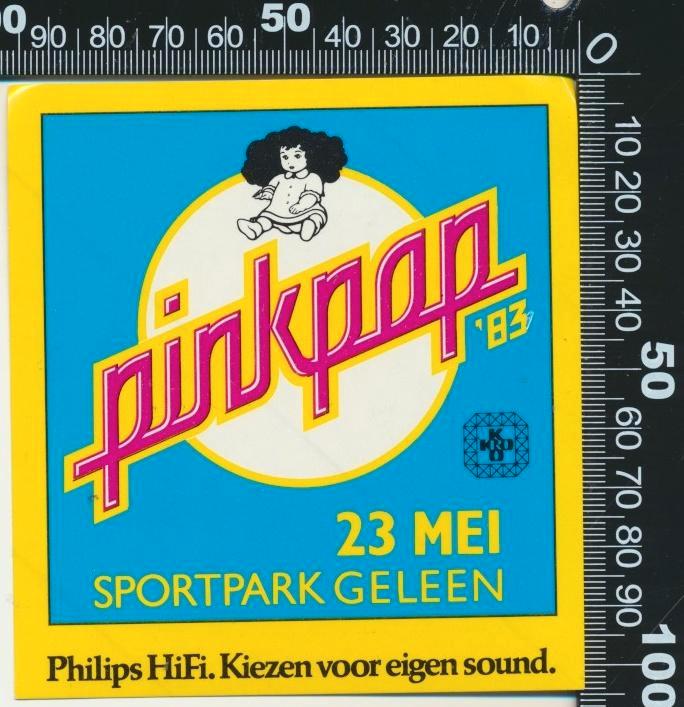 Sticker: Pinkpop 1983, Verzamelen, Stickers, Zo goed als nieuw, Bedrijf of Vereniging, Ophalen of Verzenden