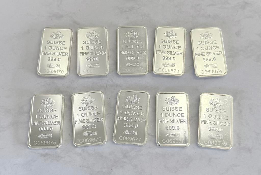 10x 1oz zilver Pamp Suisse / opvolgend genummerd! 999, Ophalen of Verzenden, Zilver