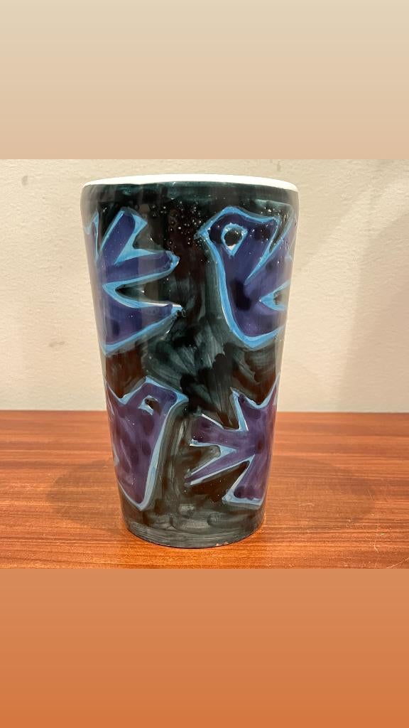 Keramiek vaas door Henk Potters met vogelmotief, Blauw, Aardewerk of Porselein, Ophalen of Verzenden, Henk Potters