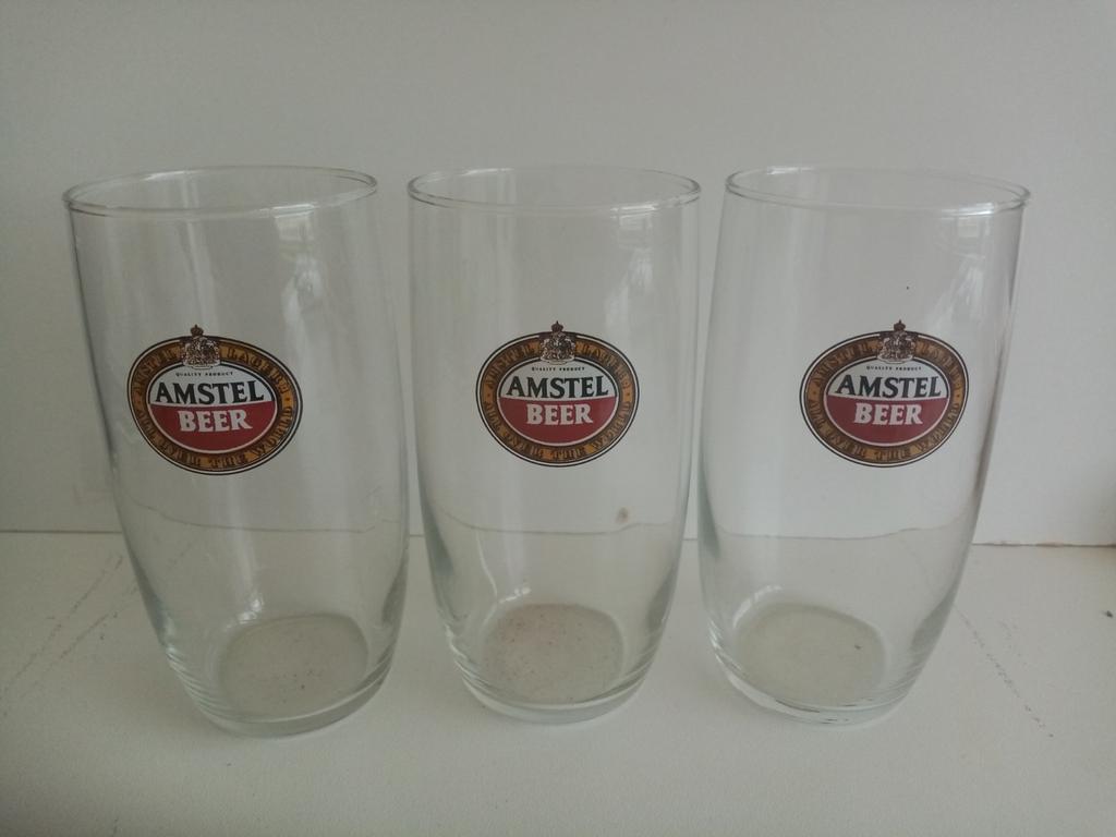 3 Amstel Beer tonnetje bierglazen, Ophalen of Verzenden, Zo goed als nieuw, Glas of Glazen, Amstel