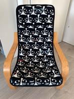 IKEA Poäng stoel met kattenprint hoeskussen, Huis en Inrichting, Gebruikt, Zwart, Ophalen of Verzenden, Eén
