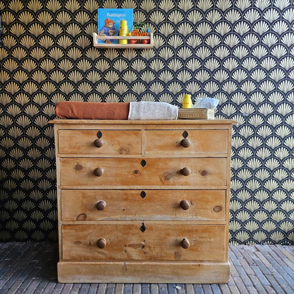 Mooie oude grenen houten commode/ladekast, Ophalen, Zo goed als nieuw, Minder dan 50 cm, 105 cm of meer