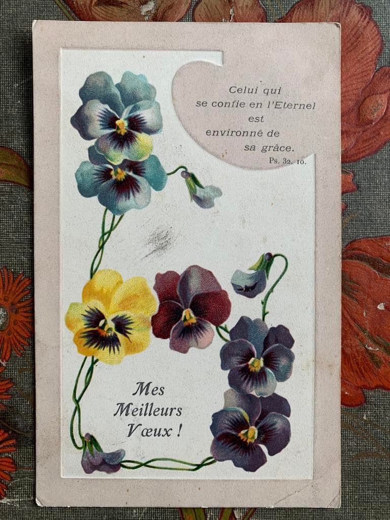 14-1-1911 Mes Meilleurs Voeux - viooltjes (EE), Verzamelen, Ansichtkaarten | Themakaarten, Ophalen of Verzenden, Voor 1920, Gelopen