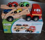 Houten Transporter met rubberen wielen en 4 auto's, Ophalen of Verzenden, Nieuw